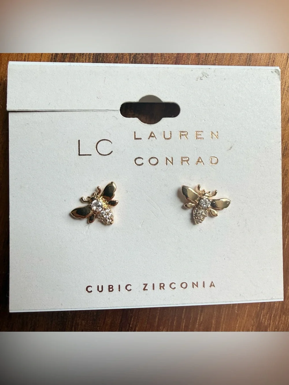 Retired LC Lauren Conrad Gold Tone Bee CZ Cubic Zirconia Accent Stud Earrings